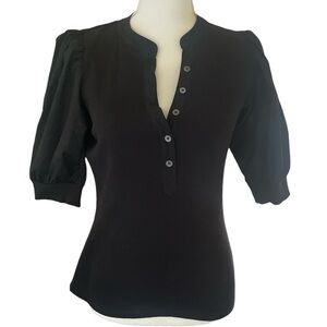 Veronica Beard Coralee Puff-Sleeve Henley Blouse Top Womens Size S